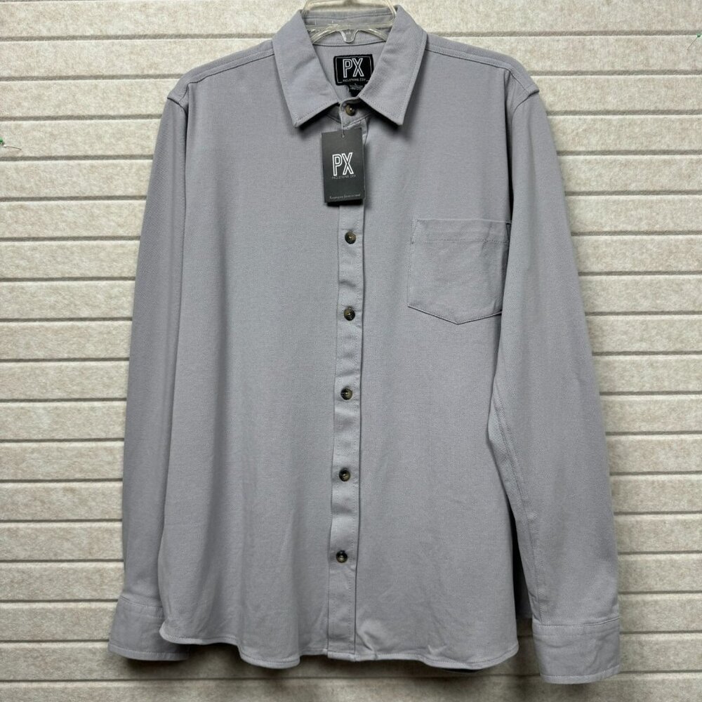 PX Men’s Light Grey Button-Up Long Sleeve Shirt NWT Size L